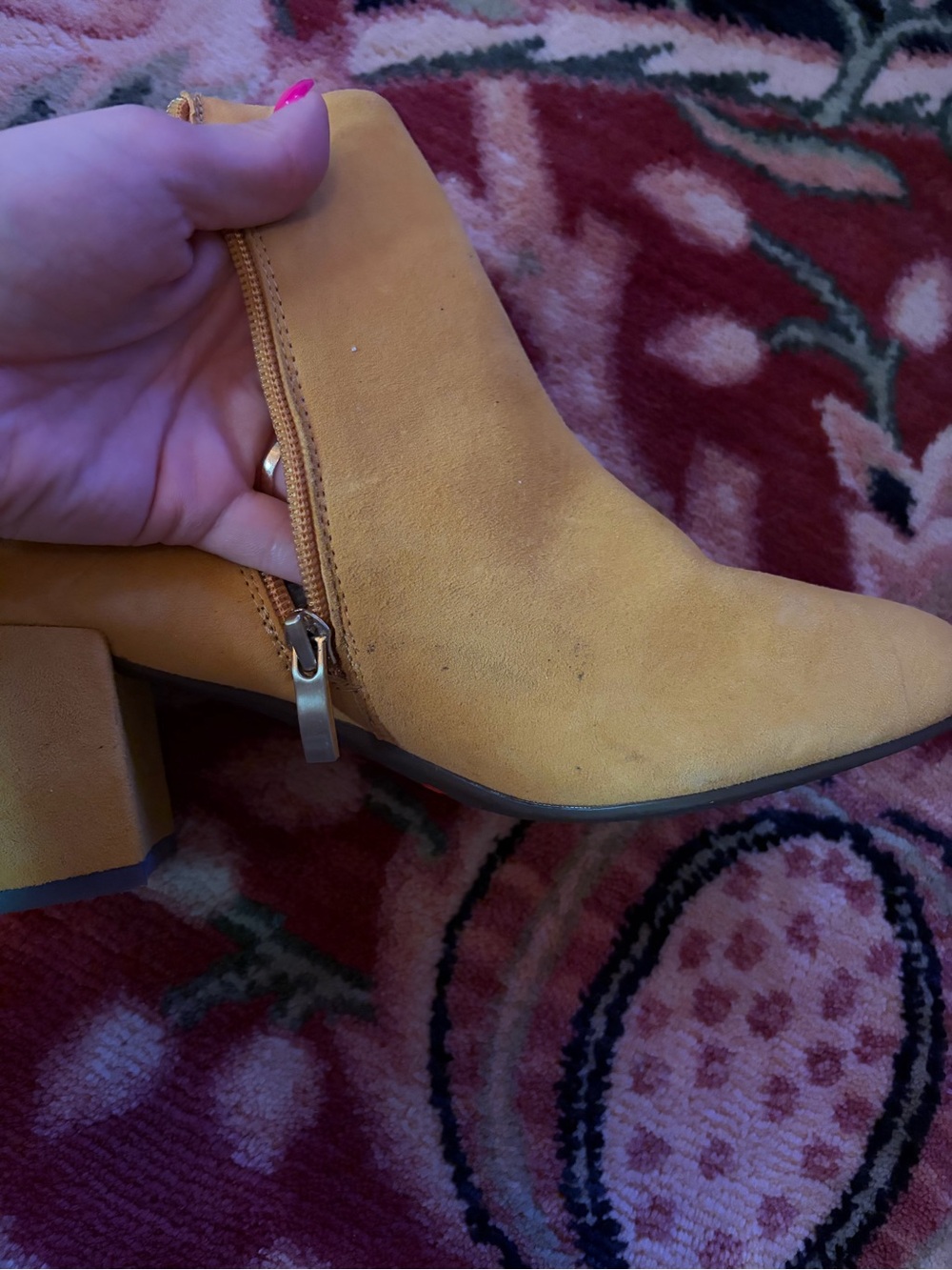 Rockport Yellow Suede Block Heel Ankle Boots with ruffle - Picture 8 of 9